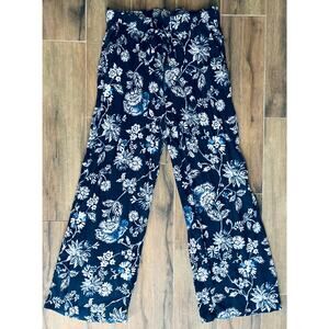 Floral Print Pants Relaxed Lightweight Tie Waist Women's 10